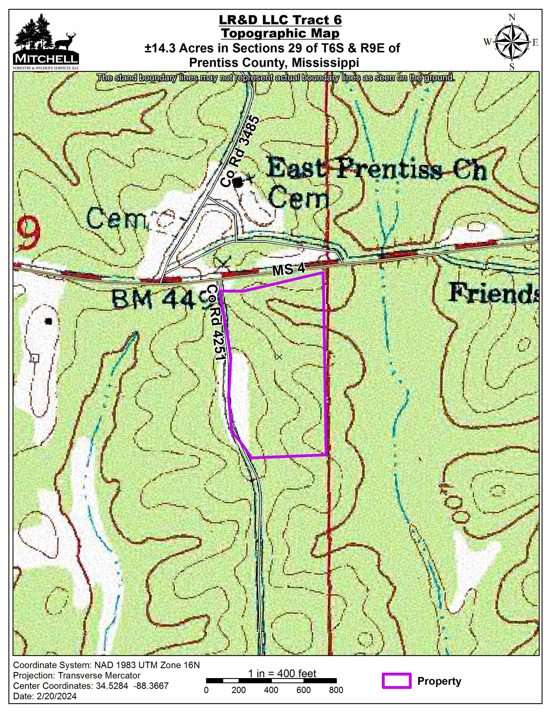 Prentiss County, Mississippi Timberland - Topographic Map